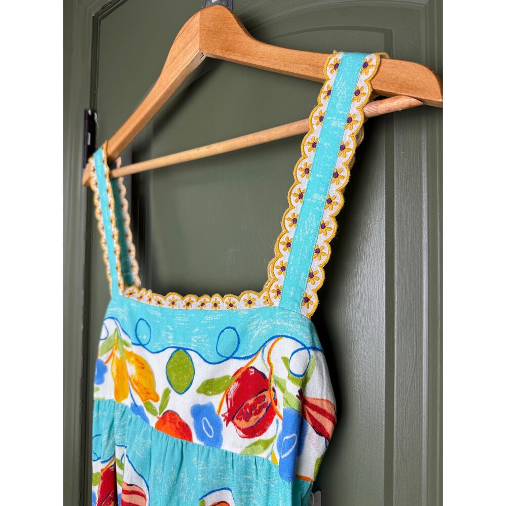NWT Saylor Kerina Fruit + Floral Scarf Placement Print Bow Maxi Dress Blue Small - Picture 2 of 6
